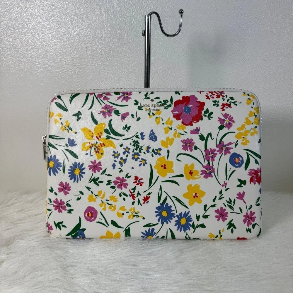 kate spade White Floral Laptop Sleeve with Multicolor Flowers